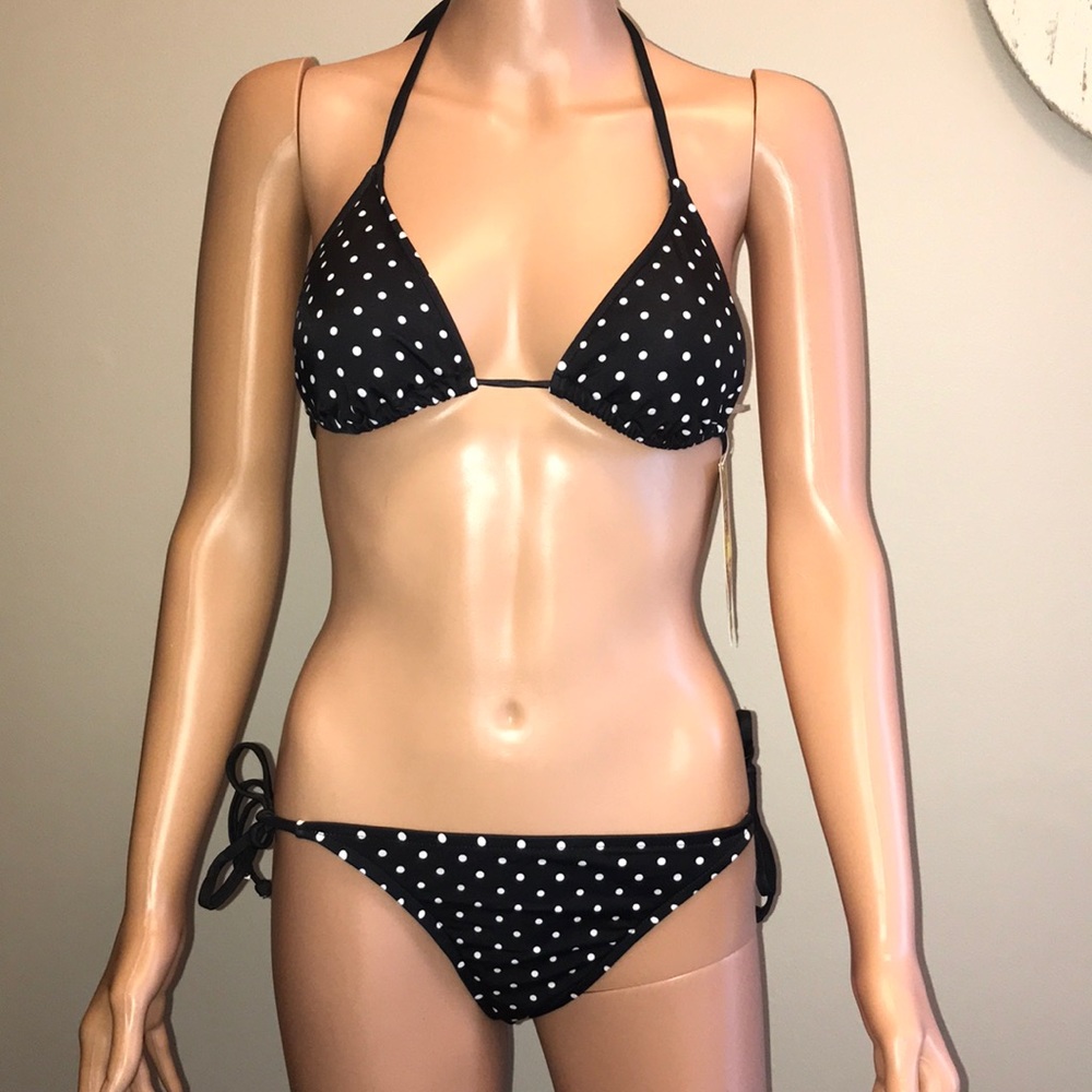 NWT medium string bikini POLKA DOT black & white